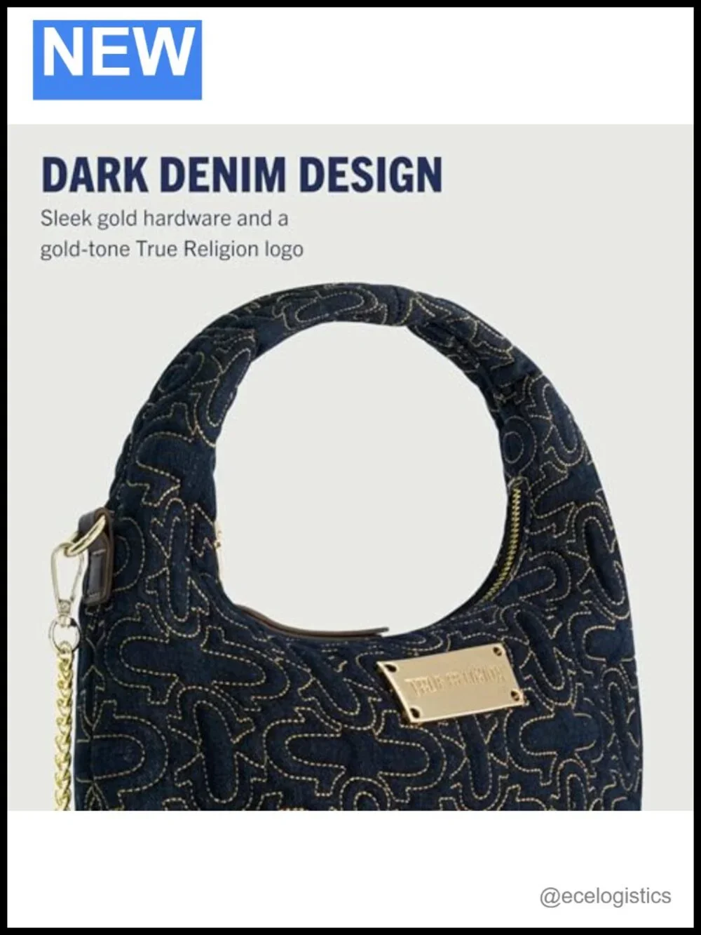 Quilted Denim Hobo Bag with Adjustable Strap, Handbag Purse